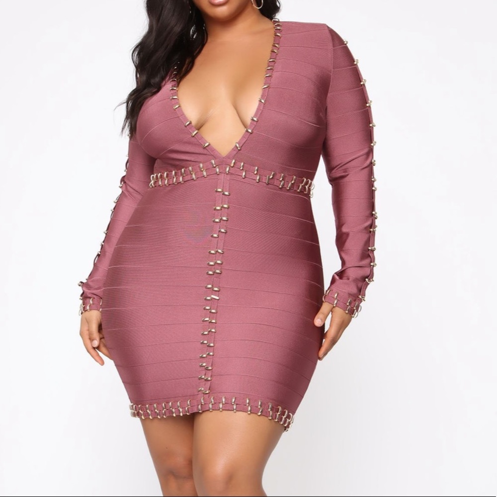 Fashion Nova Zarah Bandage Dress (Dark Mauve)